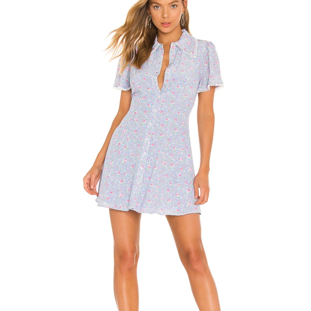 Majorelle Blue Floral Short Sleeve Shirt Mini Dress